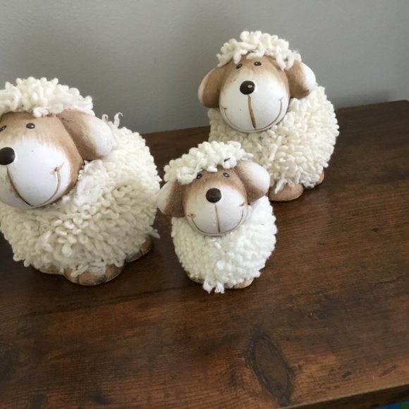 Sheep Lamb Ewe, Decorative, Ceramic and yarn. Tabletop 3 pieces - Picture 5 of 5